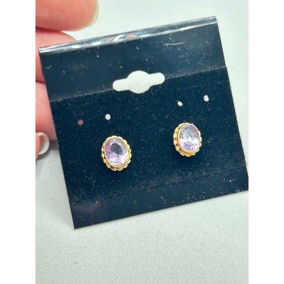 Vintage 14K Gold and Amethyst Earrings Studs Oval Bezel Sets Genuine Gemstones - Picture 2 of 9